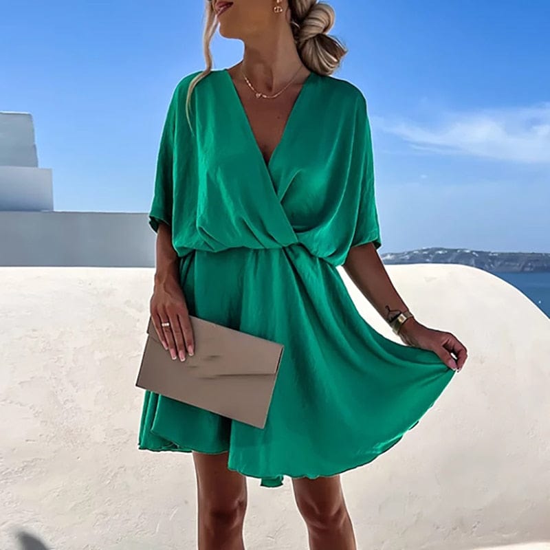 Oliana™ - Feestelijke Groene Boho Jurk Met V-hals