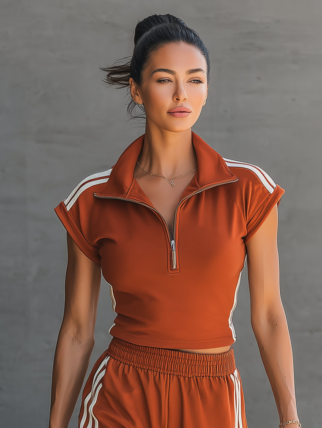 Semi-Zip Ruffle Sporty Shorts Set