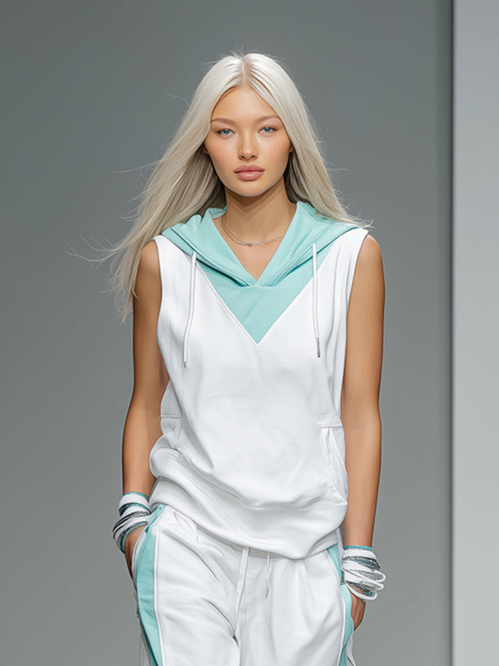 White & Teal Hooded Athleisure Set