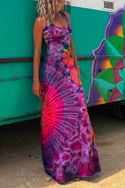 Margovil Strappy Backless Tie Dye Maxi Dress