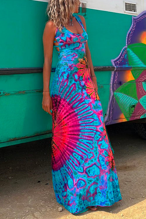 Margovil Strappy Backless Tie Dye Maxi Dress