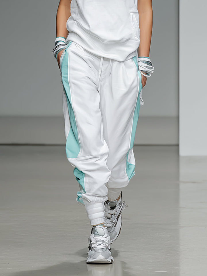 White & Teal Hooded Athleisure Set