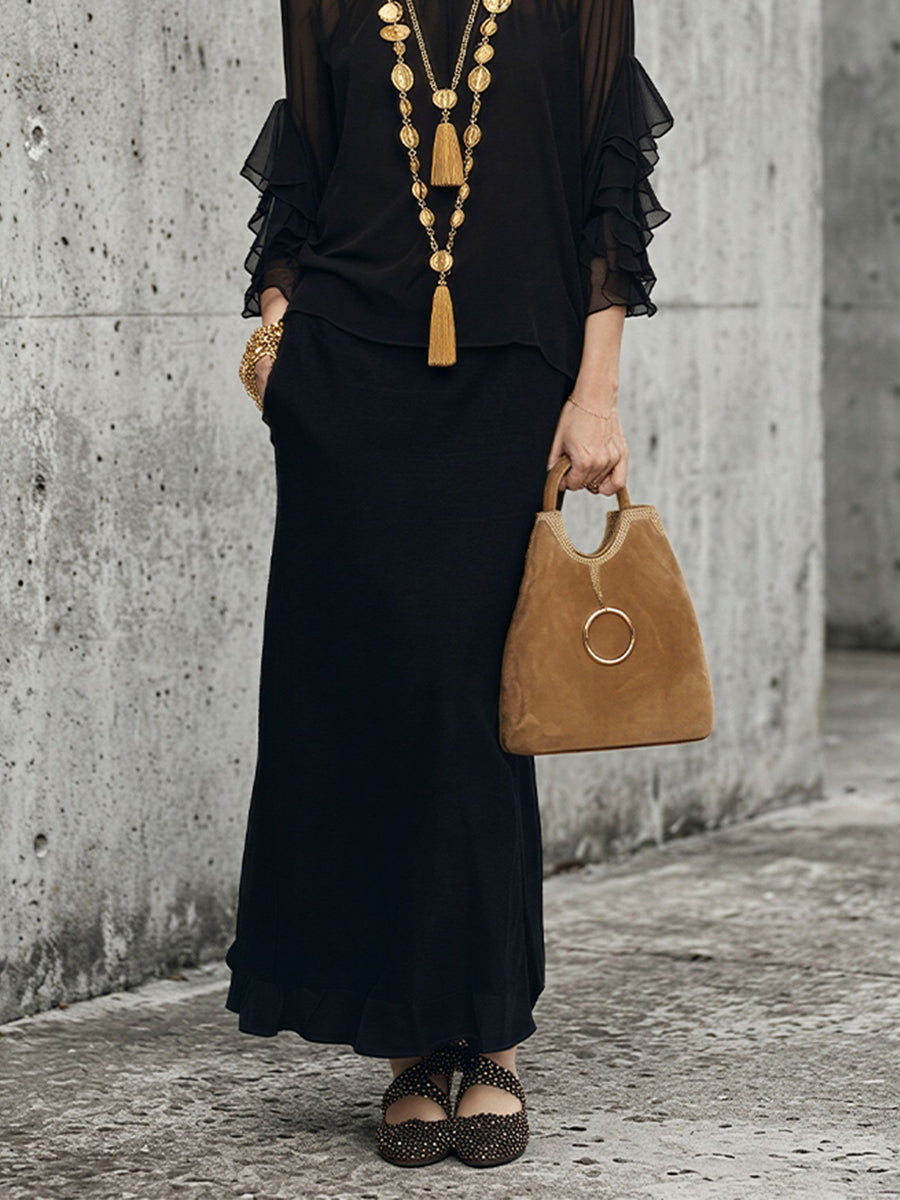 Black Ruffled Layered Chiffon Maxi Set