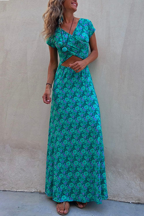 Margovil One Dress Two Ways Short Sleeve Floral Printed Maxi Dress
