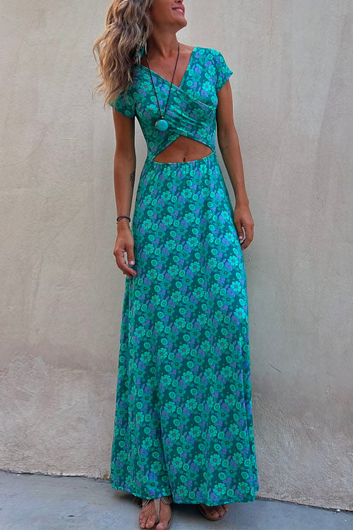 Margovil One Dress Two Ways Short Sleeve Floral Printed Maxi Dress