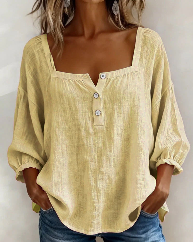 Square Neck Balloon Sleeve Shirt