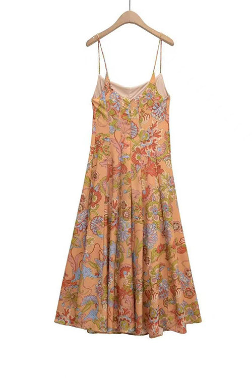 Margovil Spaghetti Strap Floral Print Chiffon Maxi Dress