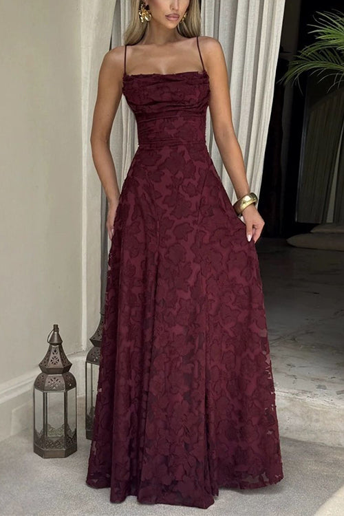 Margovil Spaghetti Strap Backless Lace-up Jacquard Maxi Dress