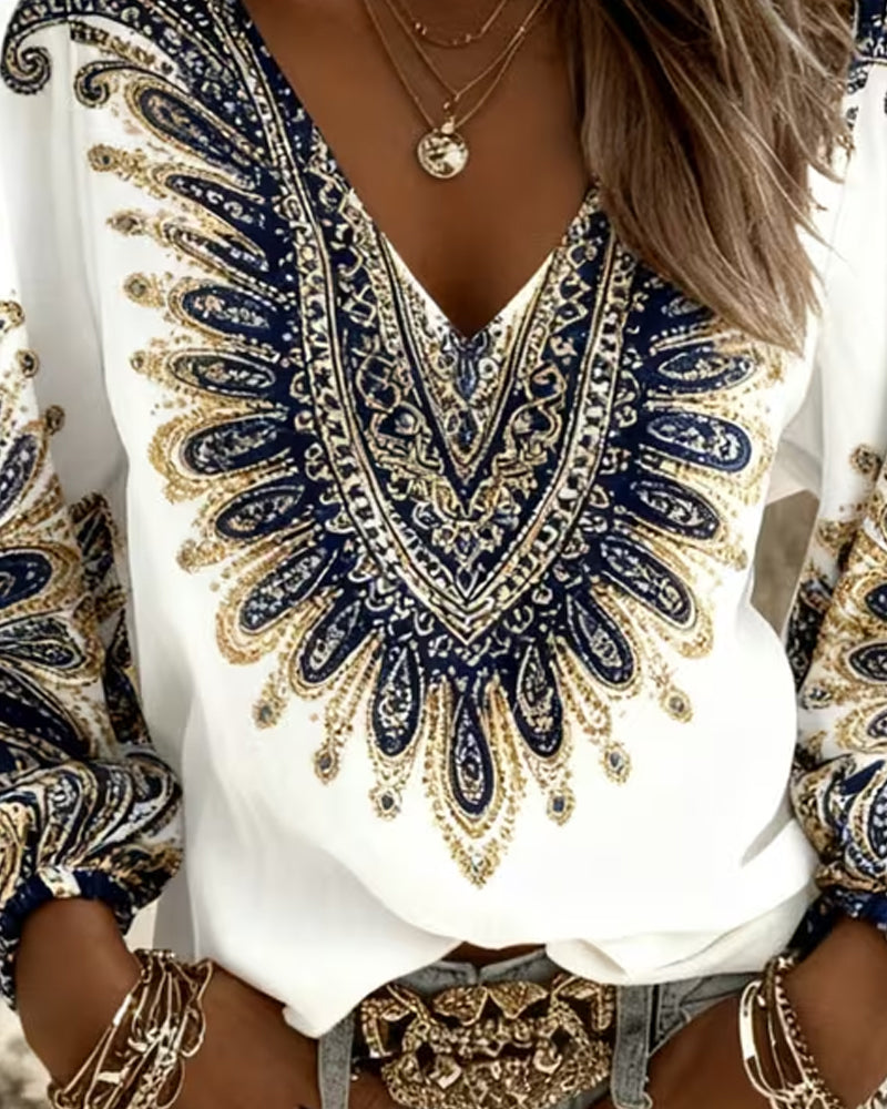 V-Neck Top with Retro Print
