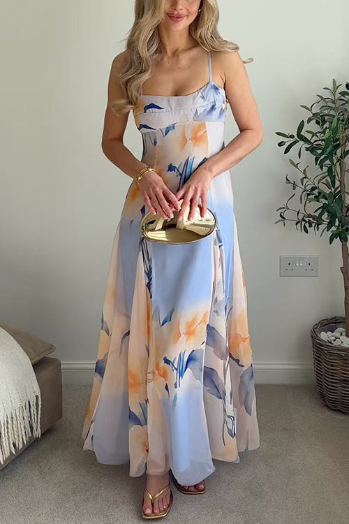 Spaghetti Strap Floral Print Flowy Maxi Dress