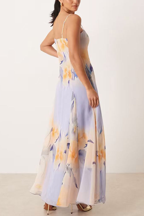 Spaghetti Strap Floral Print Flowy Maxi Dress
