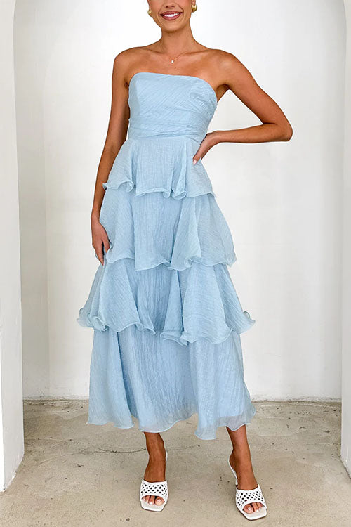 Margovil Strapless Ruffle Layered Maxi Dress