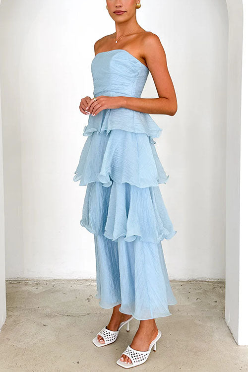 Margovil Strapless Ruffle Layered Maxi Dress