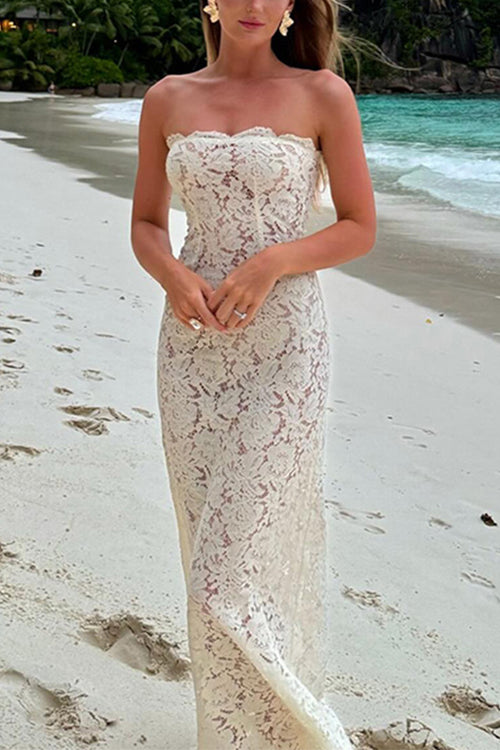 Margovil Strapless Lace Hollow Out Bodycon Maxi Dress