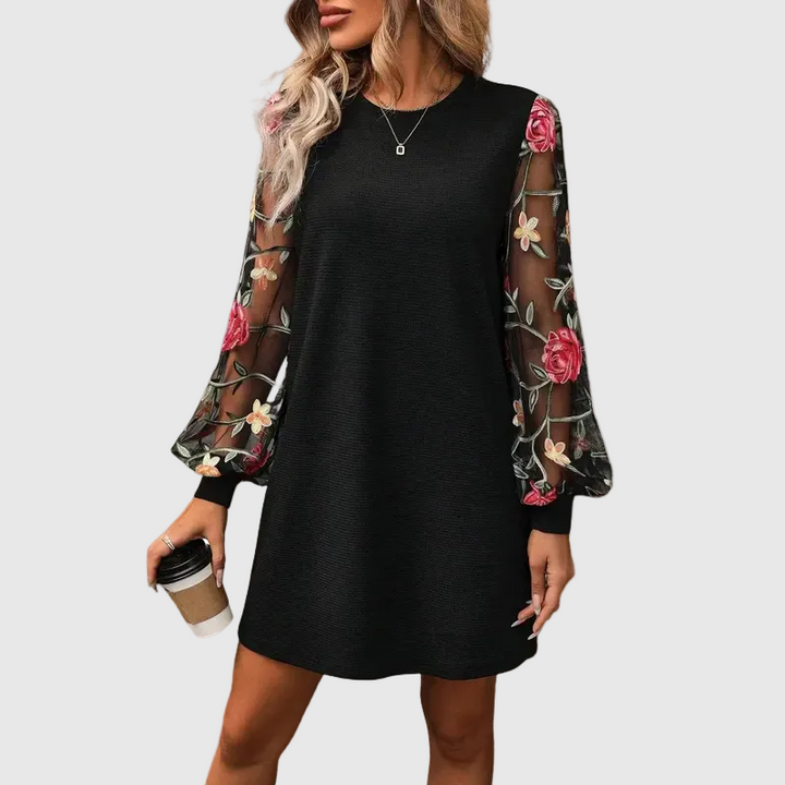 Lucy™ – Floral Embroidered Dress with Wide Sleeves