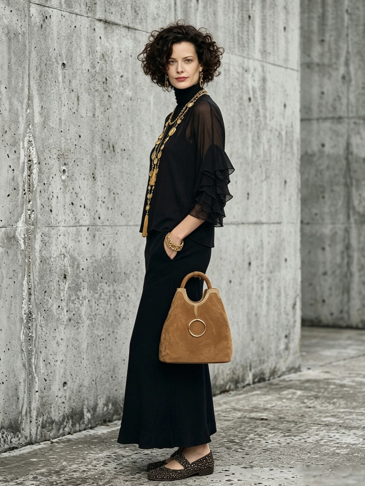 Black Ruffled Layered Chiffon Maxi Set