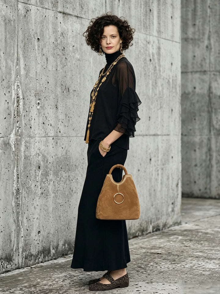 Black Ruffled Layered Chiffon Maxi Set