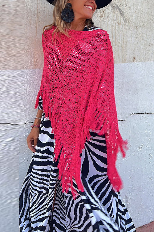 Margovil Stylish Hollow Out Tassel Poncho Sweater