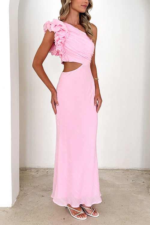 Margovil Frill One Shoulder Sleeveless Cut Out Maxi Dress
