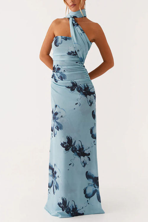 Margovil Strapless Tube Floral Print Bodycon Maxi Dress