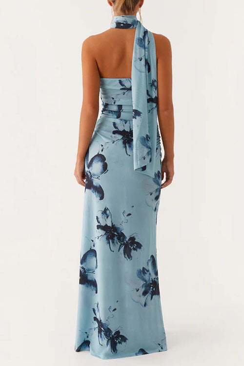 Margovil Strapless Tube Floral Print Bodycon Maxi Dress