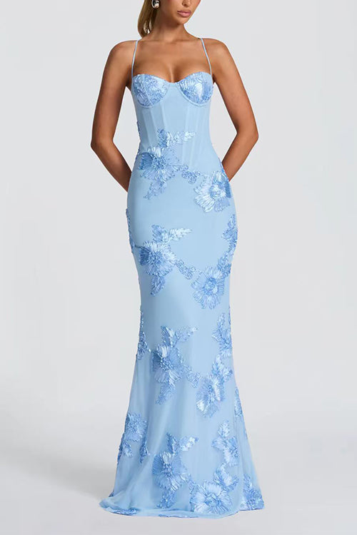 Margovil Backless Lace-up Corset Flower Embroidery Maxi Cami Dress