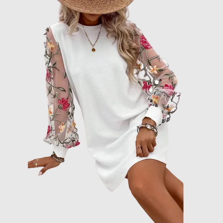 Lucy™ – Floral Embroidered Dress with Wide Sleeves