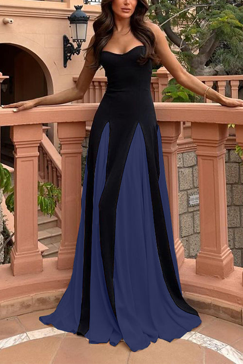Margovil Spaghetti Strap Color Block Swing Maxi Party Dress(7 Colors Available!)