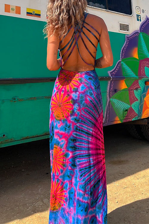 Margovil Strappy Backless Tie Dye Maxi Dress