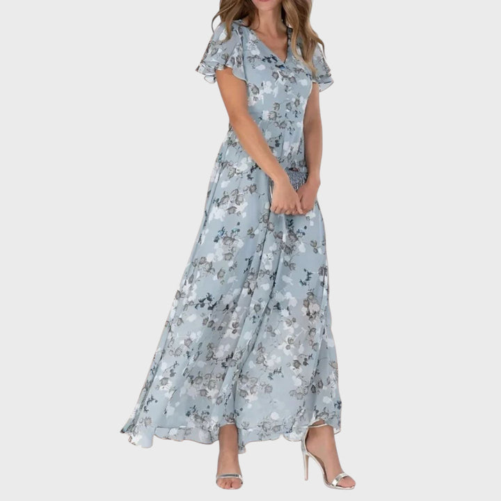 Kinga - Summer Maxi Dress with V-Neck and Ruffled Sleeves