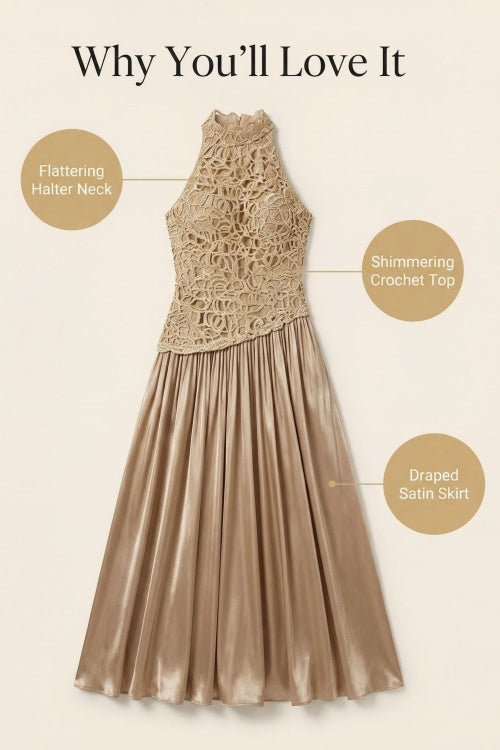 Mockneck Sleeveless Lace Splice Satin Maxi Dress