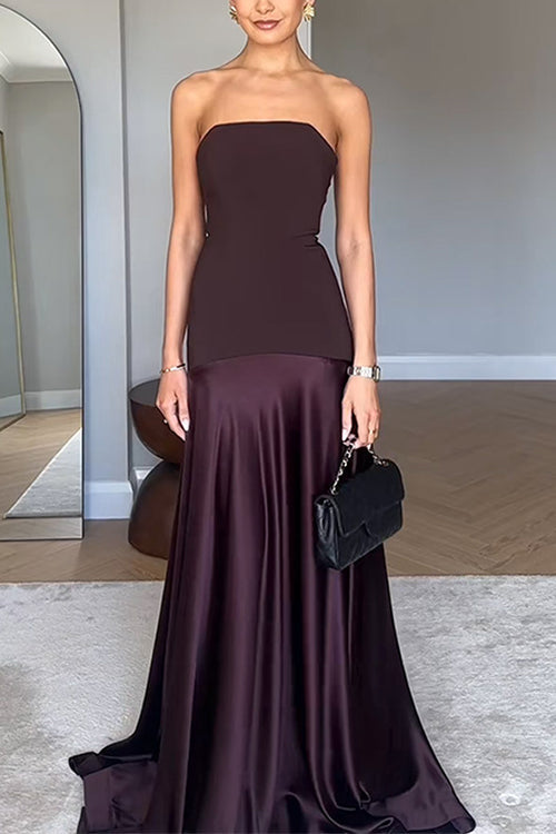 Margovil Strapless Satin Patchwork Flare Maxi Dress