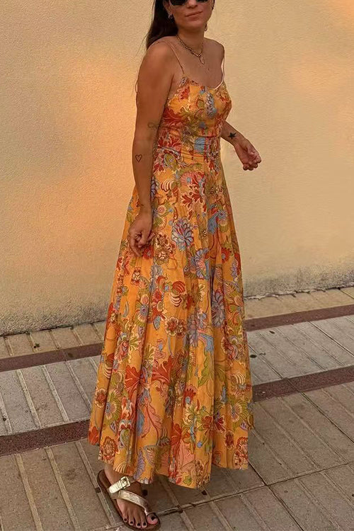 Margovil Spaghetti Strap Floral Print Chiffon Maxi Dress