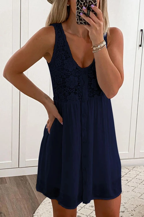 Margovil Lace Floral Buttons Swing Tank Dress