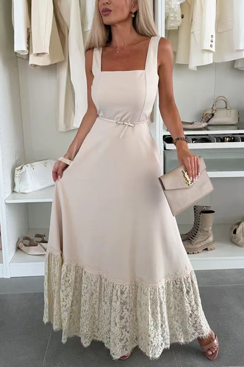 Square Neck Lace Splice Maxi Cami Dress
