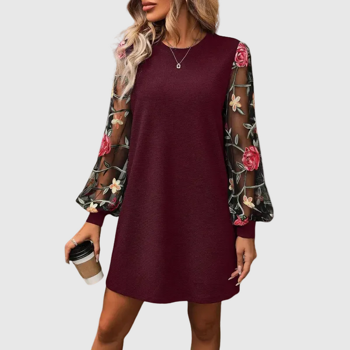 Lucy™ – Floral Embroidered Dress with Wide Sleeves
