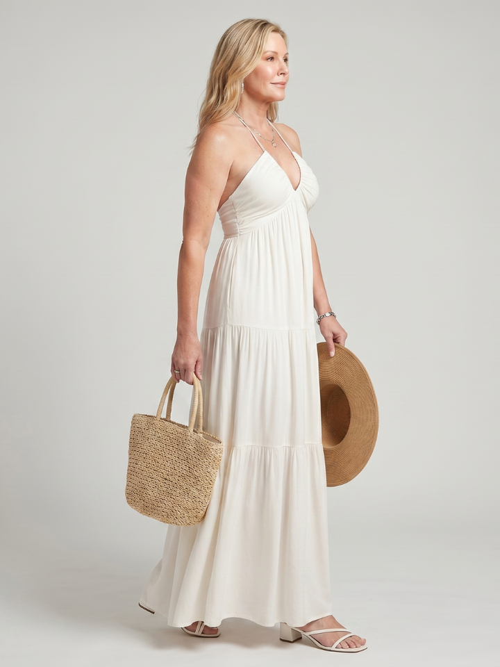 Dextra | Halter Neck Tiered Skirt Midi Dress