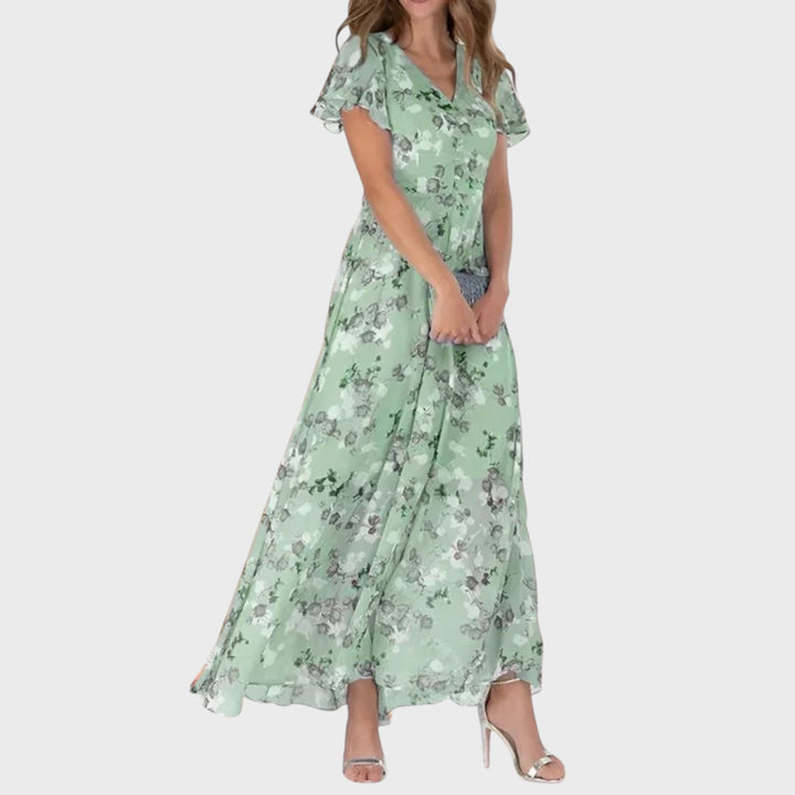 Kinga - Summer Maxi Dress with V-Neck and Ruffled Sleeves