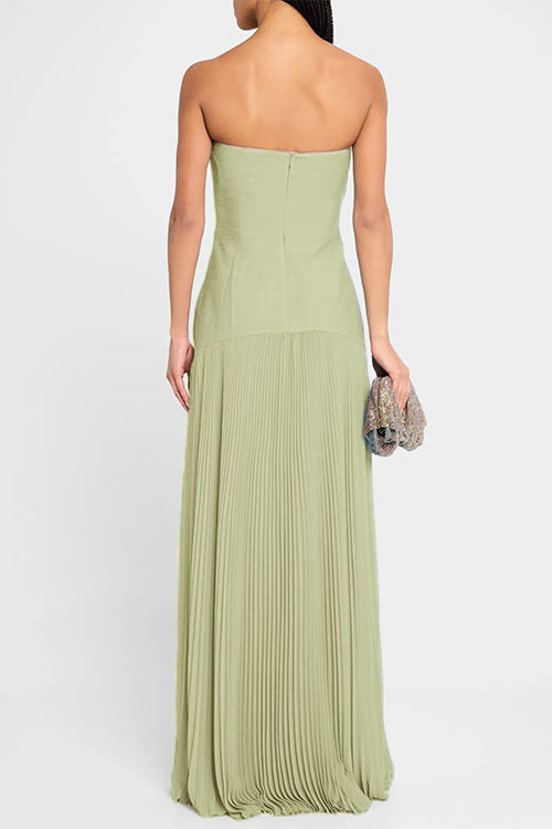 Margovil Strapless Tube Patchwork Pleated Maxi Dress