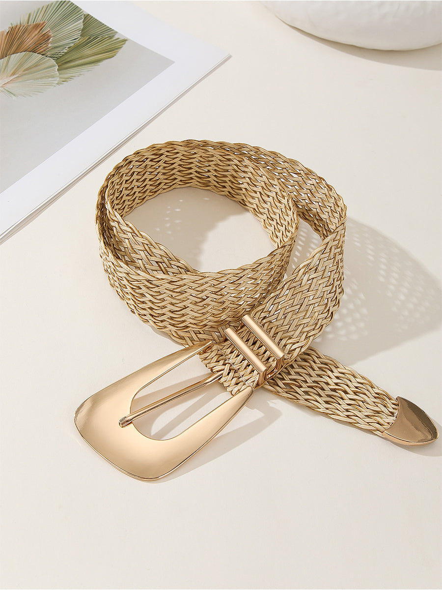 Women's Gold Chic Cotton And Linen Braided Imitation Metal Belt