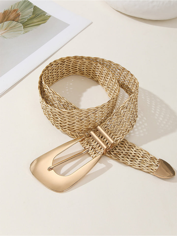 Women's Gold Chic Cotton And Linen Braided Imitation Metal Belt