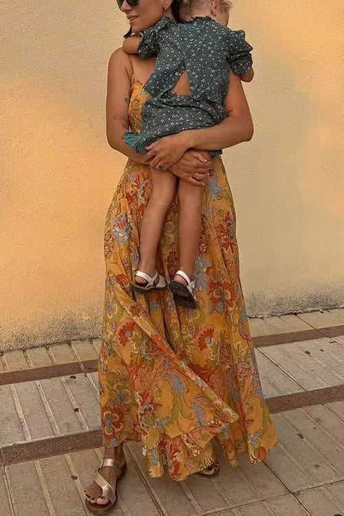 Margovil Spaghetti Strap Floral Print Chiffon Maxi Dress