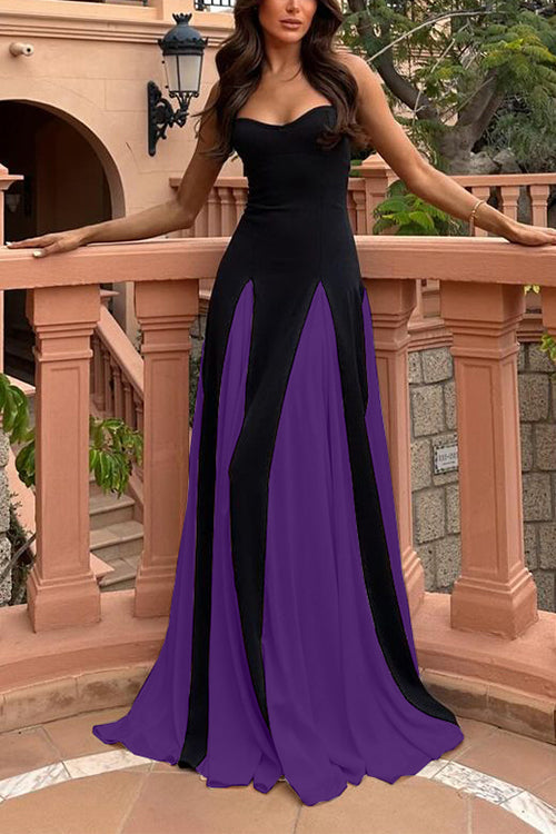 Margovil Spaghetti Strap Color Block Swing Maxi Party Dress(7 Colors Available!)