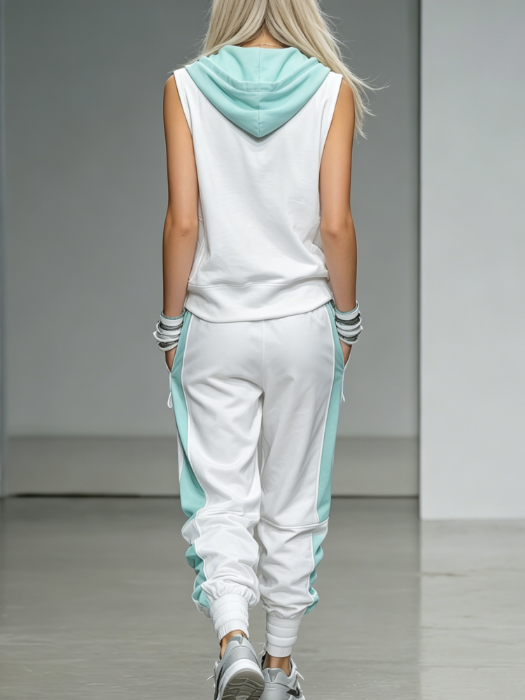 White & Teal Hooded Athleisure Set