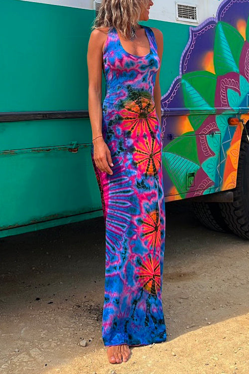 Margovil Strappy Backless Tie Dye Maxi Dress