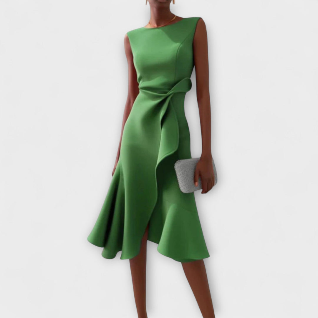 Sheila™ | Draped Asymmetric Midi Dress