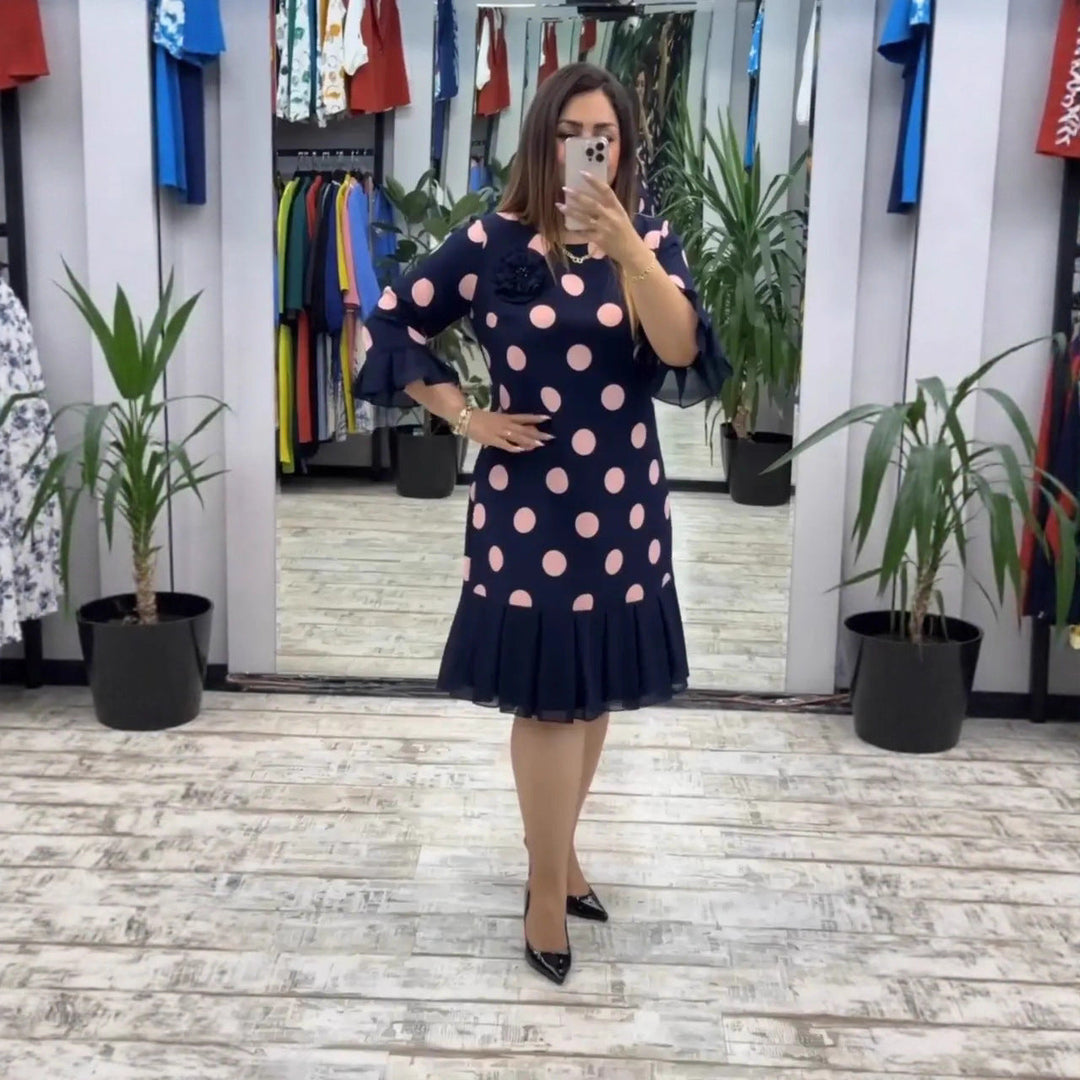 Rionach | Pleated dress with polka dot