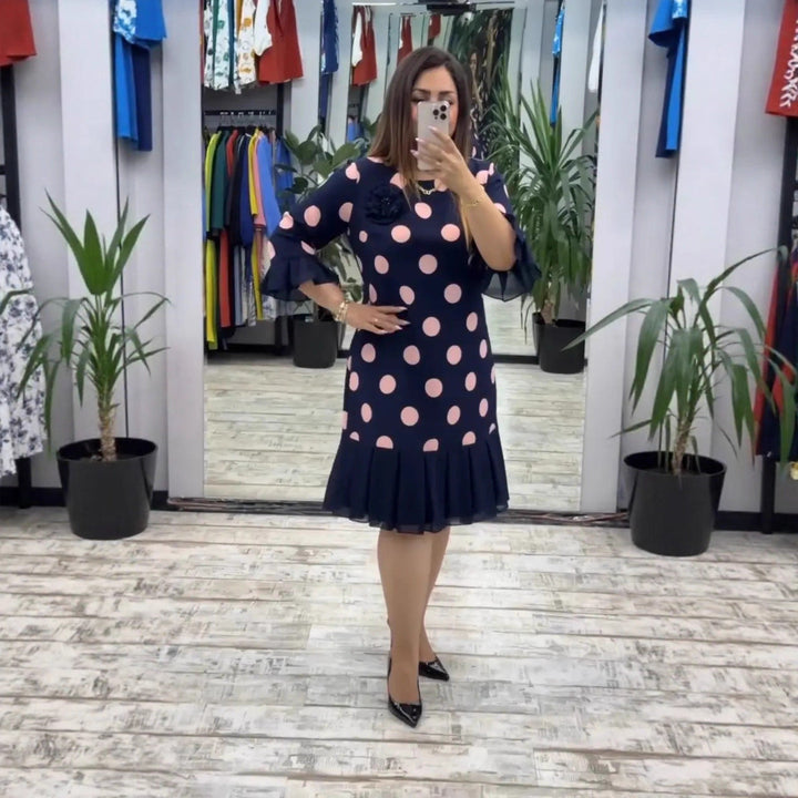 Rionach | Pleated dress with polka dot