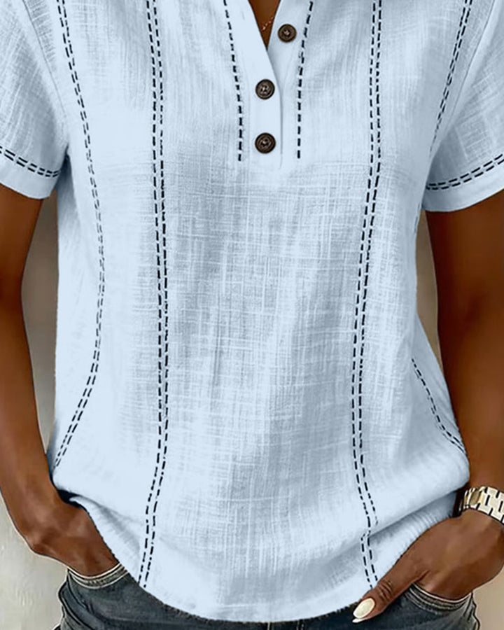 Casual V-Neck Button T-Shirt