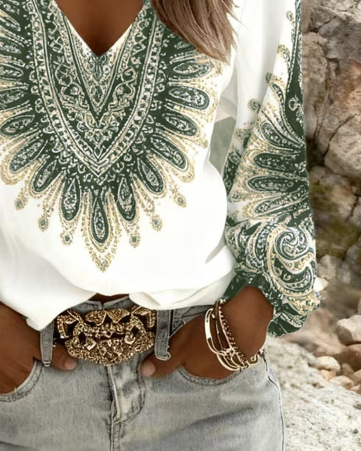 V-Neck Top with Retro Print